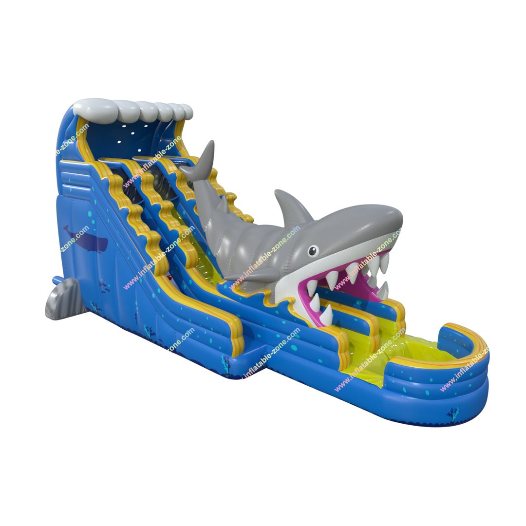 Giant Shark Inflatable Waterslide with Pool - Ocean-Themed Outdoor Water Slide for Adults