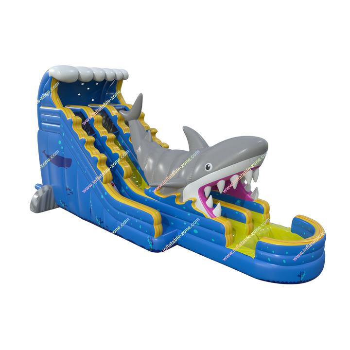 Giant Shark Inflatable Waterslide with Pool - Ocean-Themed Outdoor Water Slide for Adults