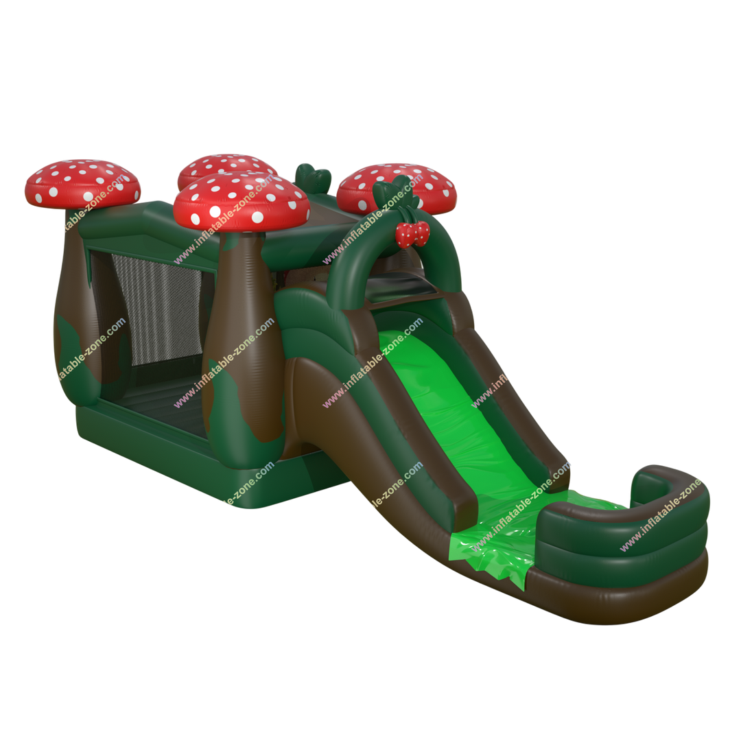 Mushroom-Themed Inflatable Water Slide - Bounce House Combo for Party Rentals