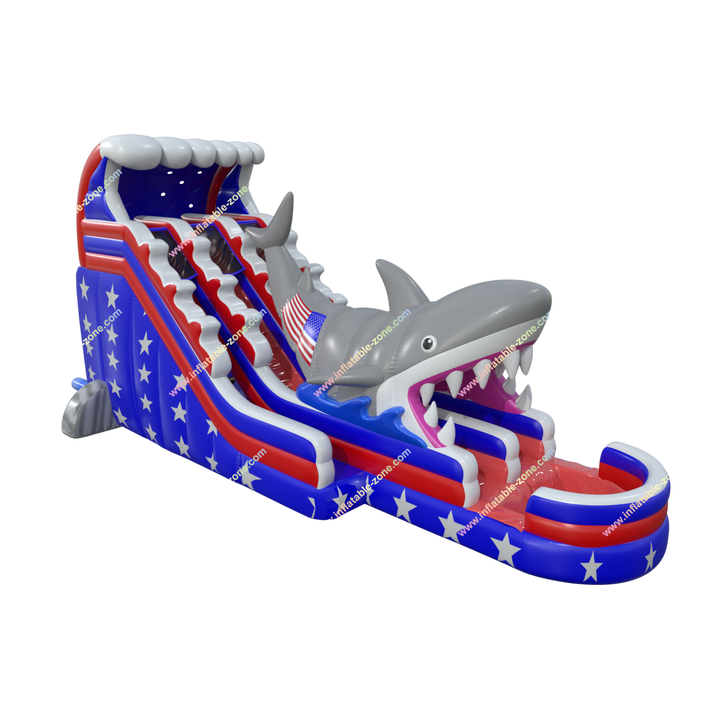 Shark with American Flag Dual Lane (20') Water Slide