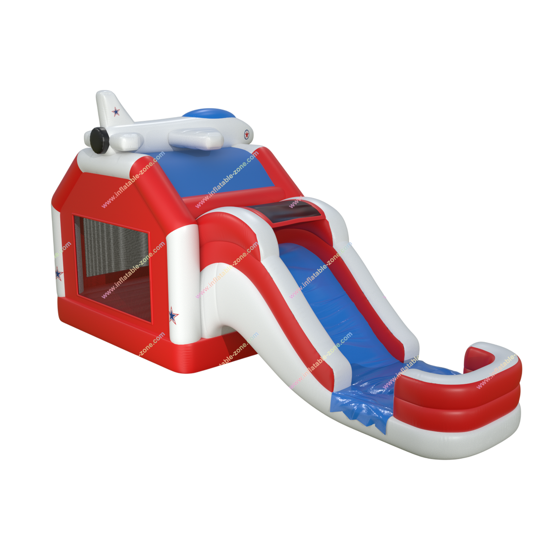 Airplane Inflatable Bouncy Castle  Water Slide Combo - Stars  Stripes Bounce House