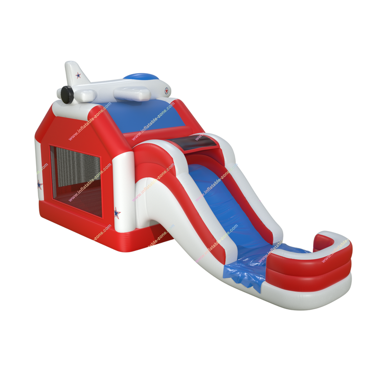 Airplane Inflatable Bouncy Castle  Water Slide Combo - Stars  Stripes Bounce House