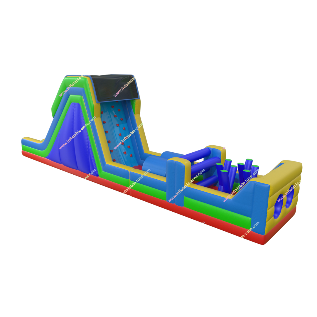 Rainbow Inflatable Obstacle Course - Commercial Retro Rock Climb Slide