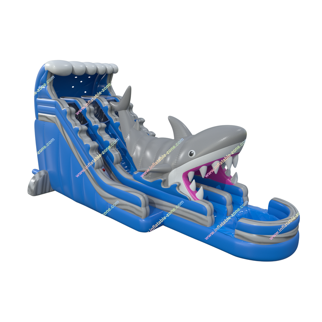 Blow Up Shark Inflatable Water Slide and Splash Pool - Large Slip and Slide Play Center for Kids