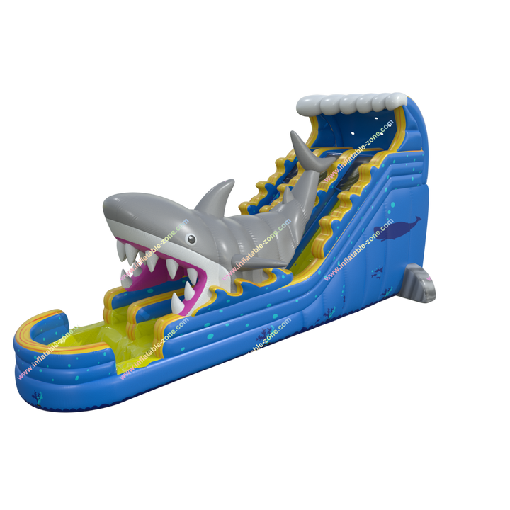 Giant Shark Inflatable Waterslide with Pool - Ocean-Themed Outdoor Water Slide for Adults