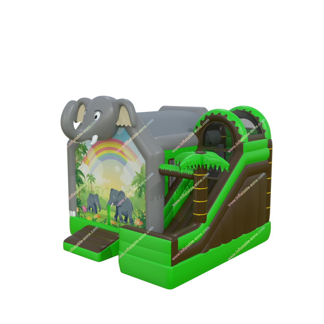 Elephant Bounce House Slide Combo - Jungle Inflatable Castle with Slides