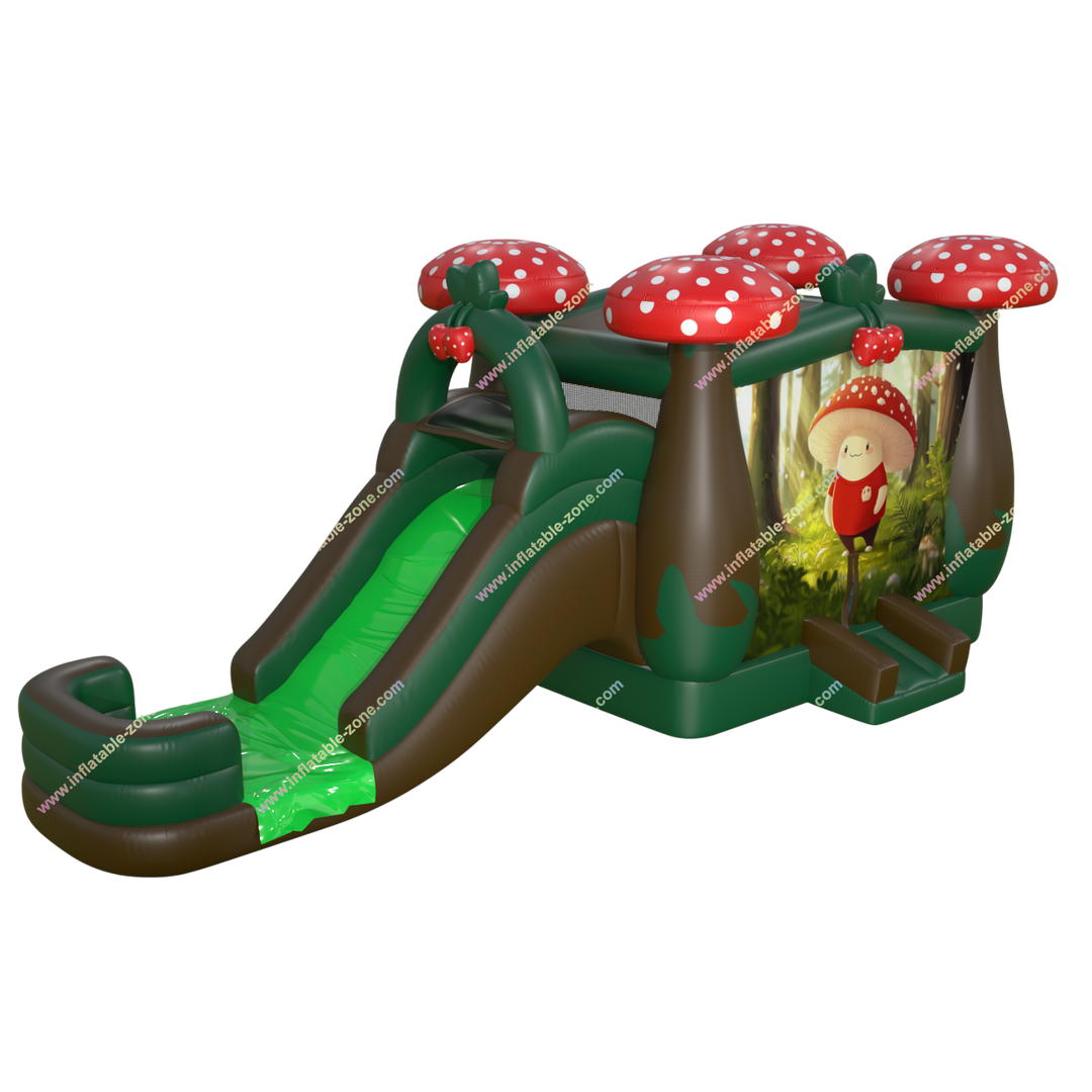 Mushroom-Themed Inflatable Water Slide - Bounce House Combo for Party Rentals