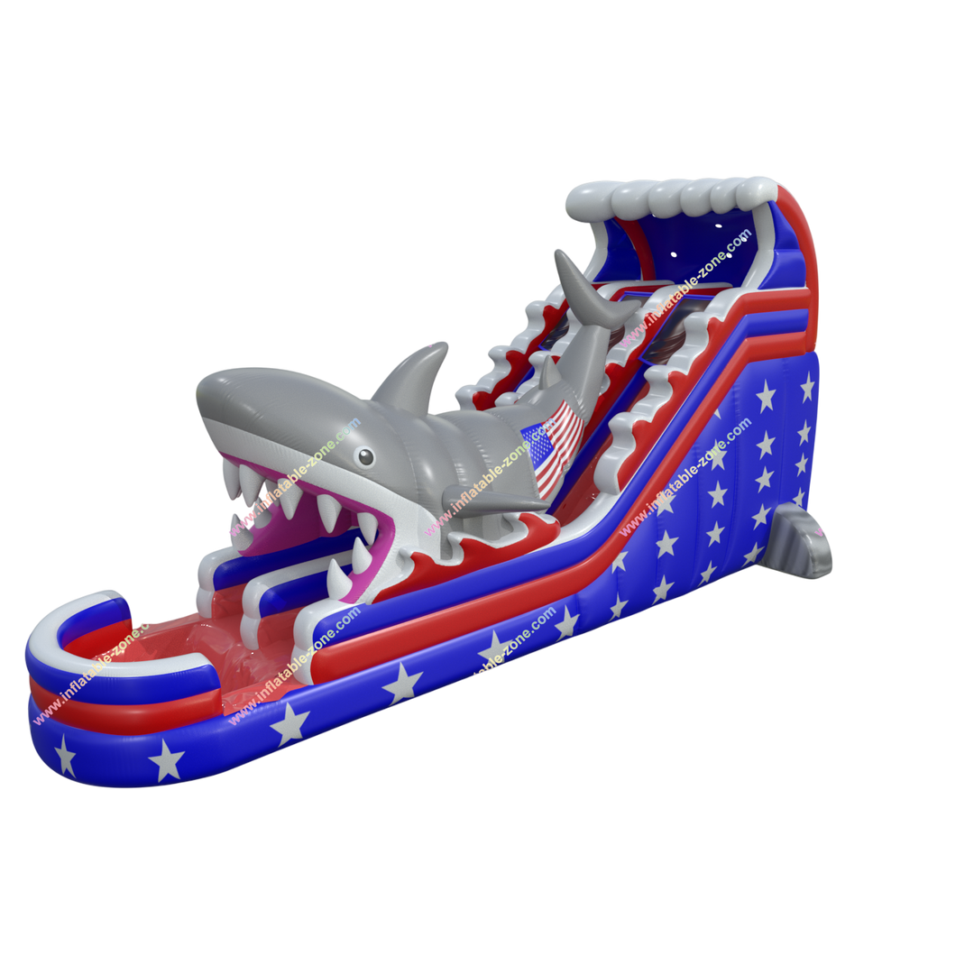 Shark with American Flag Dual Lane (20') Water Slide